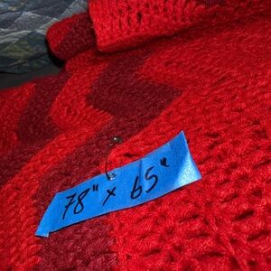 Afghan-LG vintage handmade bright & muted red stripes.NotUsed. Smoke free